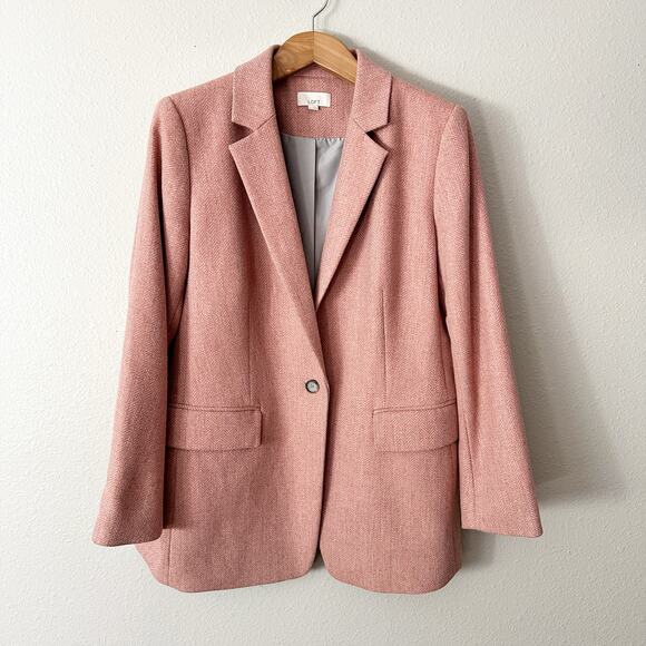 NWOT LOFT Blush Herringbone Longline Wool Blend Blazer women's plus size 16 - Picture 2 of 16